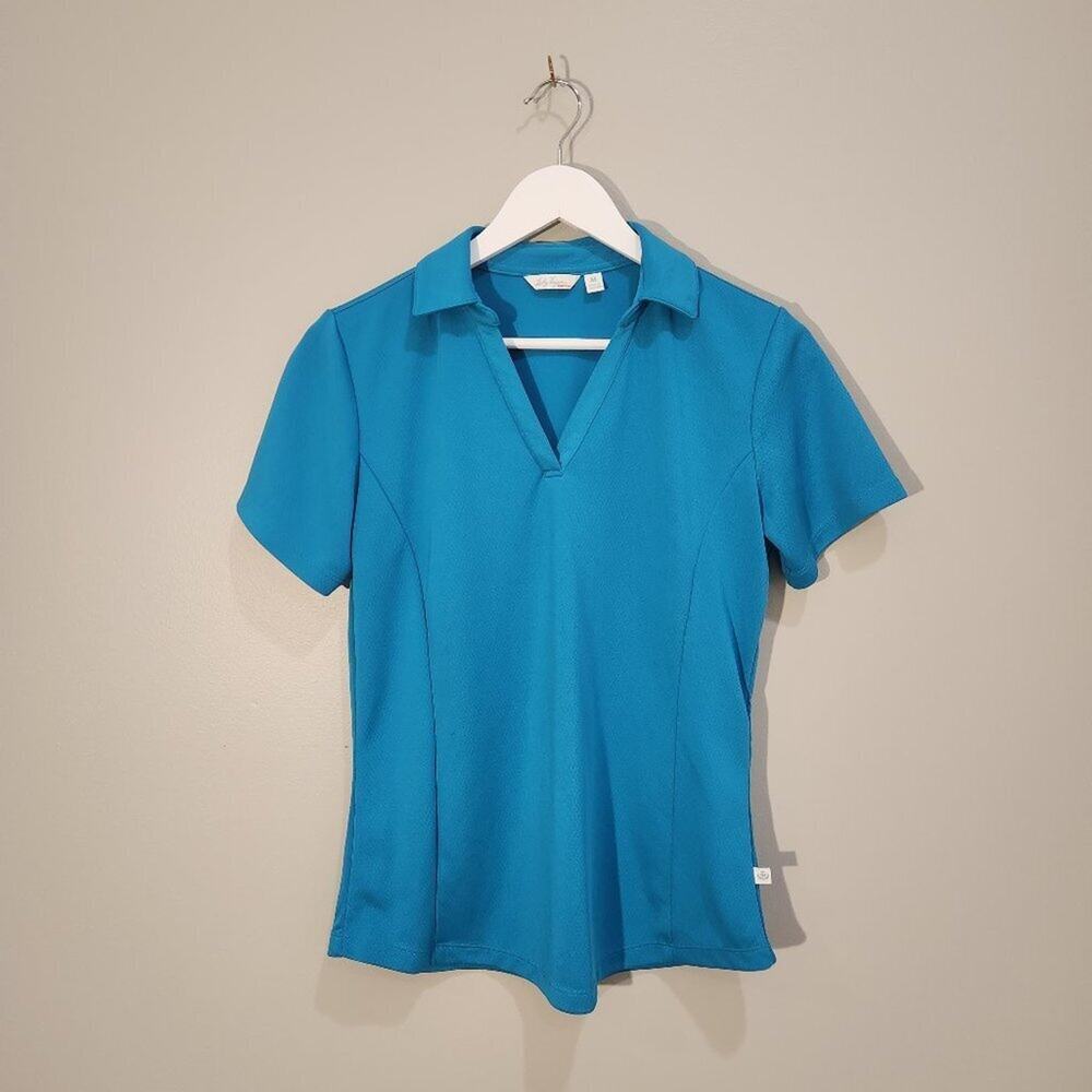 Lady Hagen V-Neck Performance Polo Turquois Blue - Size M